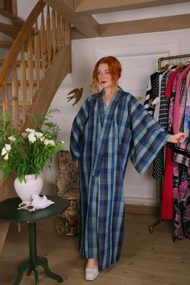 Blue Gingham Vintage Kimono | M-XXL