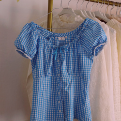 Light Blue Gingham Top | S