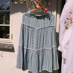Green &amp; Blue Floral Plaid Vintage Skirt | S