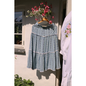 Green & Blue Floral Plaid Vintage Skirt | S