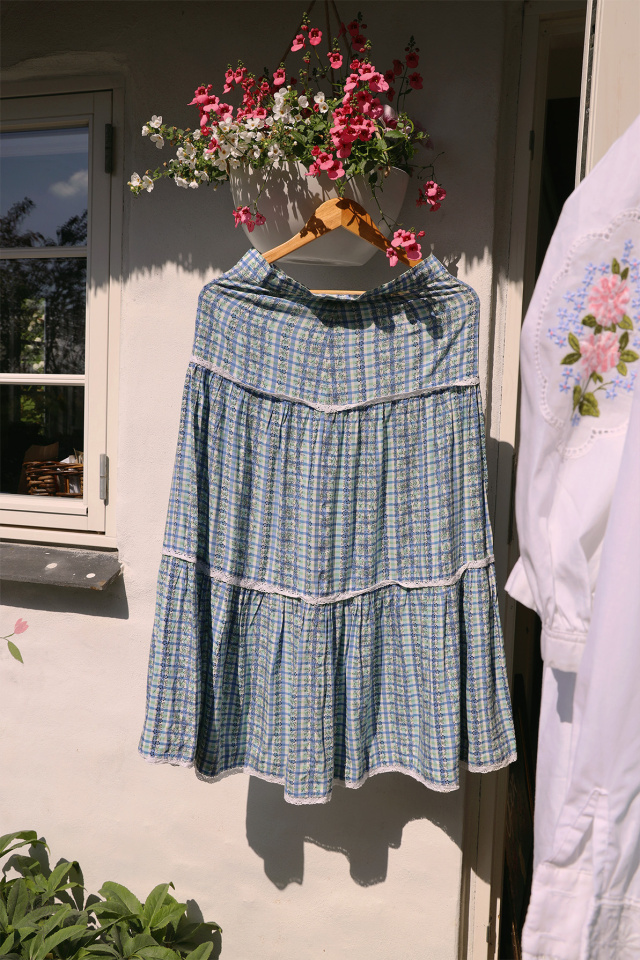Green &amp; Blue Floral Plaid Vintage Skirt | S