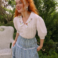 Green &amp; Blue Floral Plaid Vintage Skirt | S
