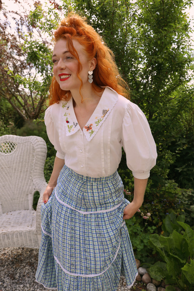 Green &amp; Blue Floral Plaid Vintage Skirt | S