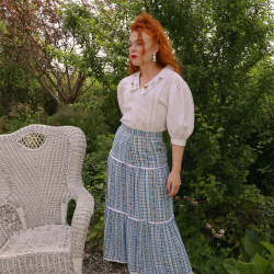 Green &amp; Blue Floral Plaid Vintage Skirt | S