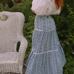 Green &amp; Blue Floral Plaid Vintage Skirt | S