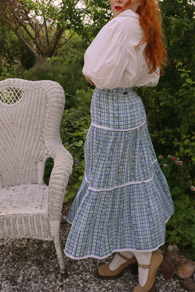 Green &amp; Blue Floral Plaid Vintage Skirt | S