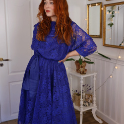 Blue Lace Midi Vintage Gown | M