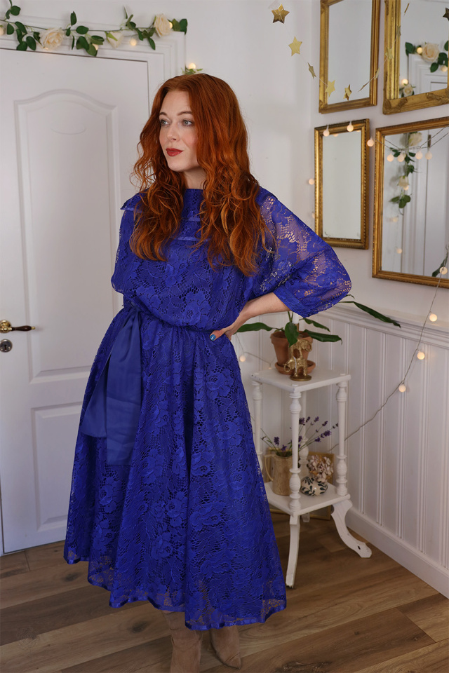 Blue Lace Midi Vintage Gown | M