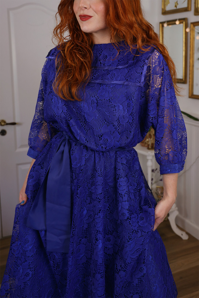 Blue Lace Midi Vintage Gown | M