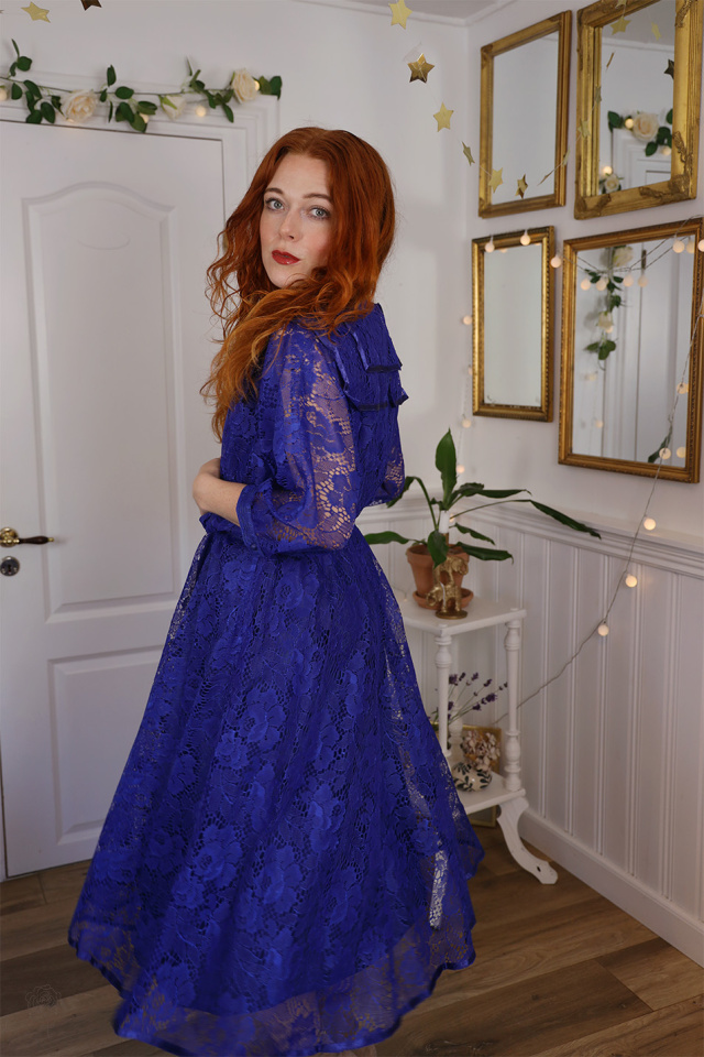 Blue Lace Midi Vintage Gown | M