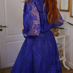 Blue Lace Midi Vintage Gown | M