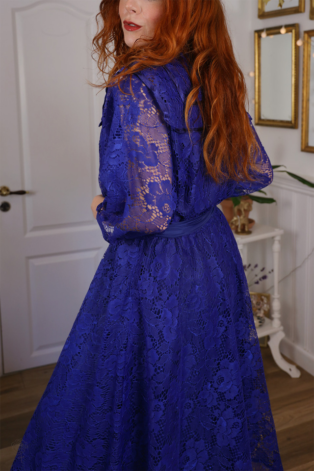 Blue Lace Midi Vintage Gown | M