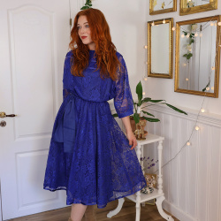 Blue Lace Midi Vintage Gown | M