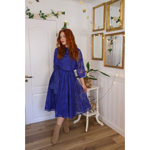 Blue Lace Midi Vintage Gown | M