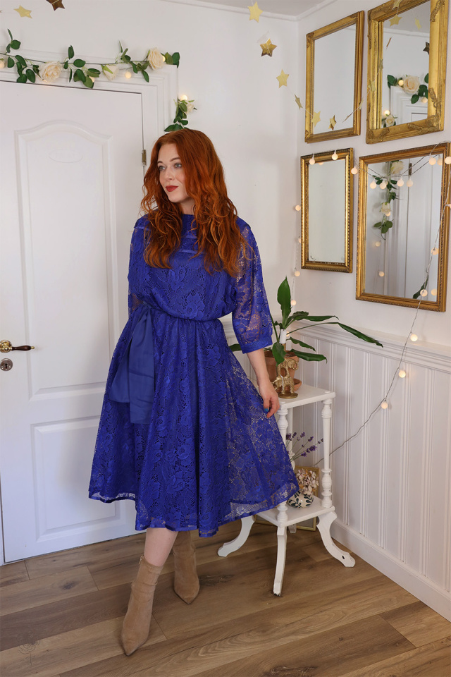 Blue Lace Midi Vintage Gown | M
