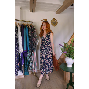 Dark Blue Light Floral 90's Vintage Dress | M