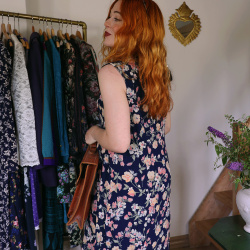 Dark Blue Light Floral 90's Vintage Dress | M