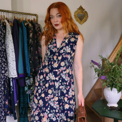Dark Blue Light Floral 90's Vintage Dress | M
