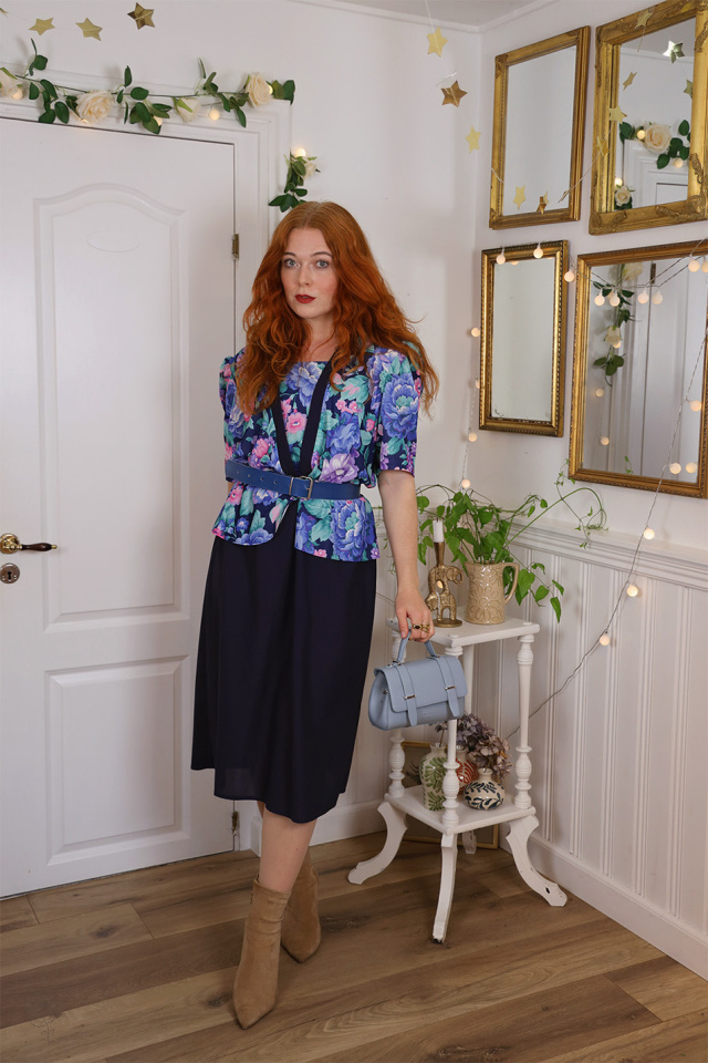 Blue Mint Floral 80's Dress | XL/XXL