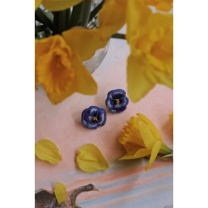 Blue Pansy Beaded Earrings