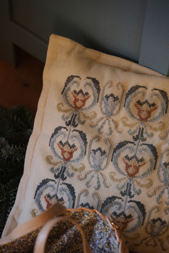 Blue Pattern Needlepoint Retro Pillow 