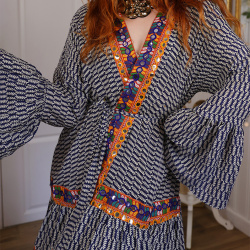 Blue Pattern Recycled Kimono | S-XL