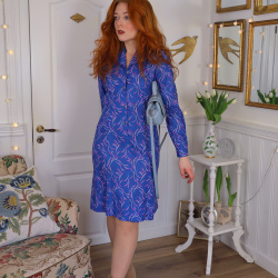 Blue Pink Leaf Vintage Dress | S