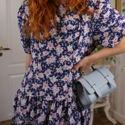 Dark Blue Pink Floral Vintage Dress | XL