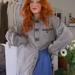 Blue Plaid Embroidered Comfy Vintage Shirt | XL