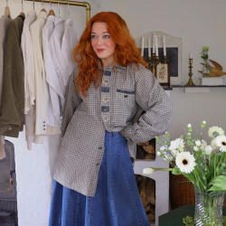 Blue Plaid Embroidered Comfy Vintage Shirt | XL