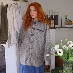 Blue Plaid Embroidered Comfy Vintage Shirt | XL