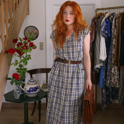 Blue Plaid Vintage Maxi Dress | L