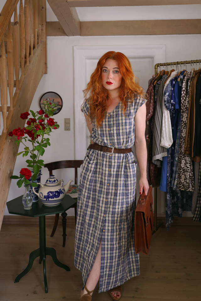 Blue Plaid Vintage Maxi Dress | L