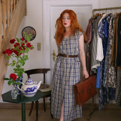 Blue Plaid Vintage Maxi Dress | L