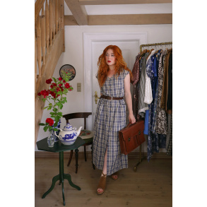 Blue Plaid Vintage Maxi Dress | L