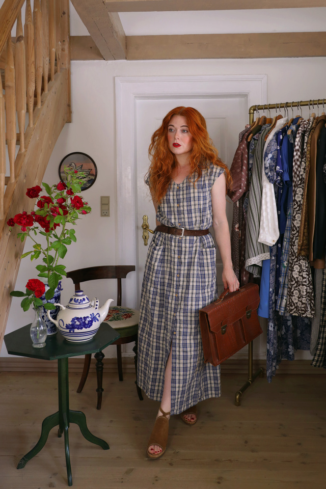 Blue Plaid Vintage Maxi Dress | L
