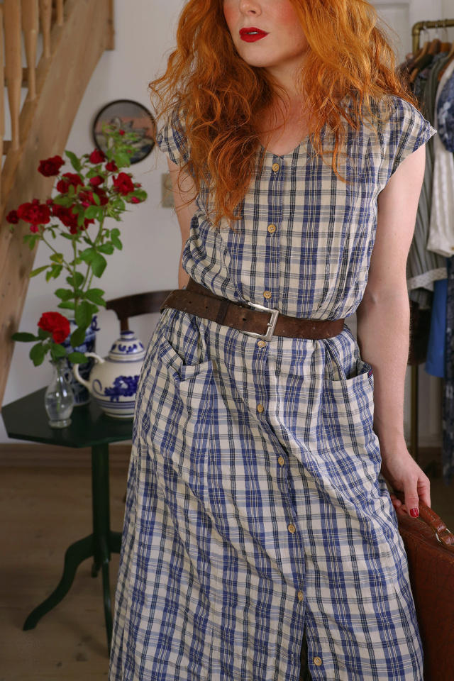 Blue Plaid Vintage Maxi Dress | L