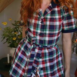 Danish Design Blue Plaid Vintage Robe Top | S/M