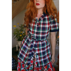 Danish Design Blue Plaid Vintage Robe Top | S/M