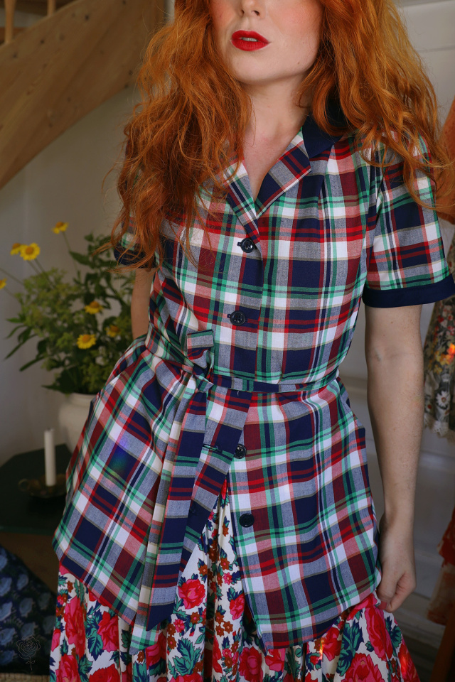 Danish Design Blue Plaid Vintage Robe Top | S/M