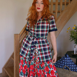 Danish Design Blue Plaid Vintage Robe Top | S/M