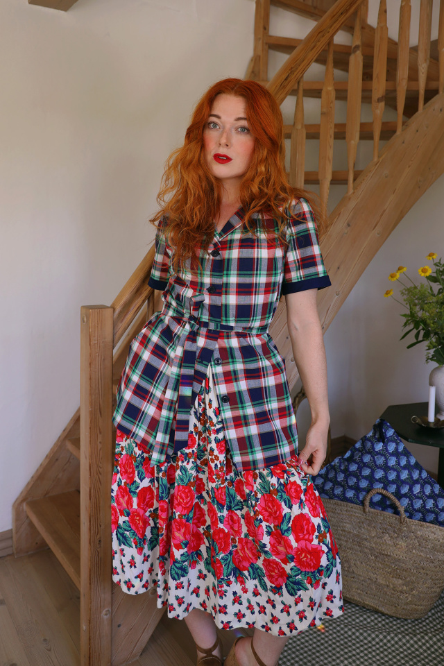 Danish Design Blue Plaid Vintage Robe Top | S/M