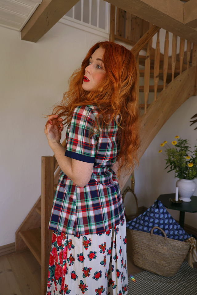 Danish Design Blue Plaid Vintage Robe Top | S/M