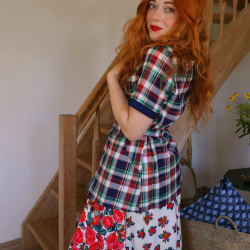 Danish Design Blue Plaid Vintage Robe Top | S/M
