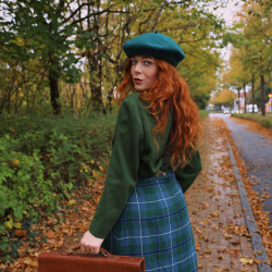 Green &amp; Blue Plaid Vintage Wool Skirt | M/L