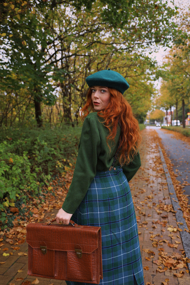 Green &amp; Blue Plaid Vintage Wool Skirt | M/L