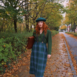 Green &amp; Blue Plaid Vintage Wool Skirt | M/L