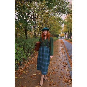 Green & Blue Plaid Vintage Wool Skirt | M/L