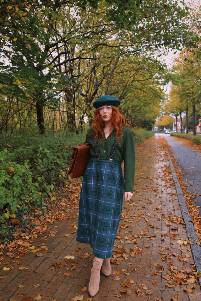 Green &amp; Blue Plaid Vintage Wool Skirt | M/L
