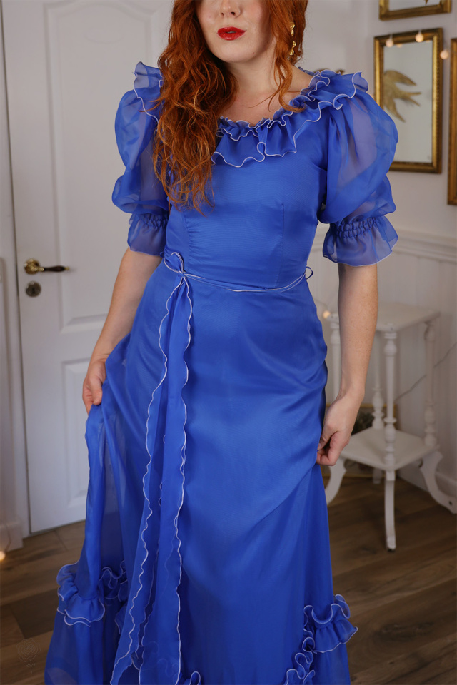 Blue 70's Vintage Maxi Gown | S